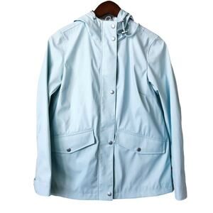 NWT Levi’s Women's Rubberized Hooded Jacket Blue XS New Raincoat Cold Weather